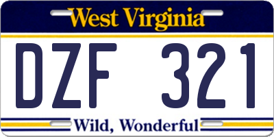 WV license plate DZF321