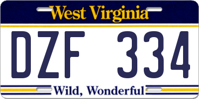 WV license plate DZF334