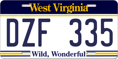 WV license plate DZF335