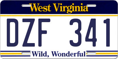 WV license plate DZF341