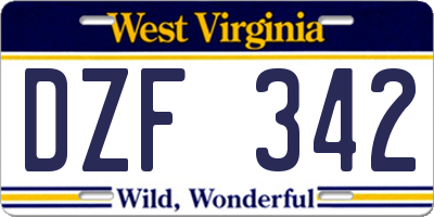 WV license plate DZF342