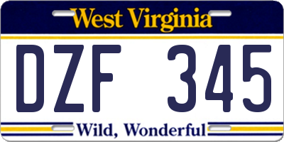 WV license plate DZF345