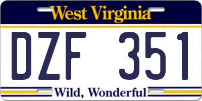 WV license plate DZF351