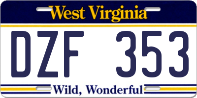 WV license plate DZF353