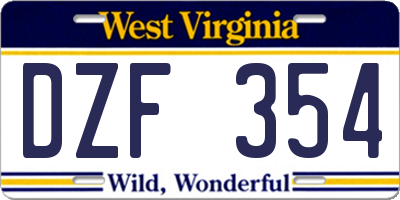 WV license plate DZF354