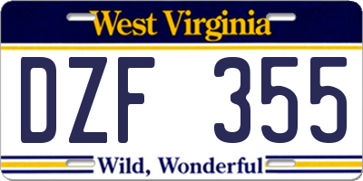 WV license plate DZF355