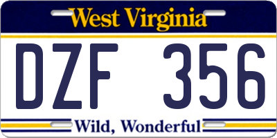 WV license plate DZF356