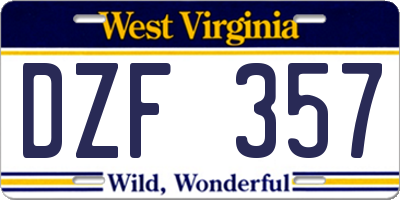 WV license plate DZF357