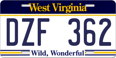 WV license plate DZF362