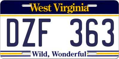 WV license plate DZF363