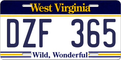 WV license plate DZF365