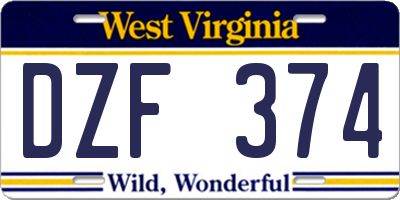 WV license plate DZF374