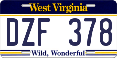 WV license plate DZF378