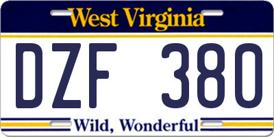 WV license plate DZF380