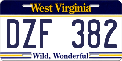 WV license plate DZF382