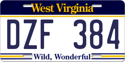 WV license plate DZF384
