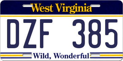 WV license plate DZF385