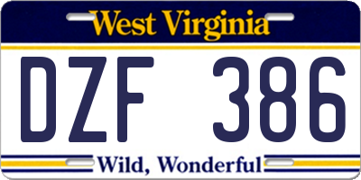 WV license plate DZF386