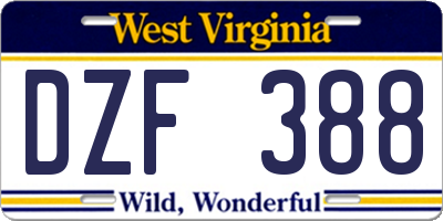 WV license plate DZF388