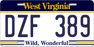 WV license plate DZF389