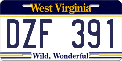 WV license plate DZF391