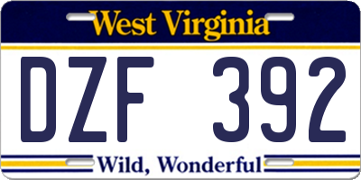 WV license plate DZF392