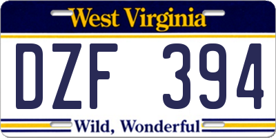 WV license plate DZF394