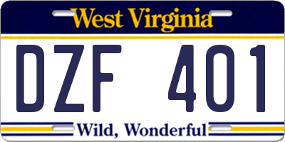 WV license plate DZF401