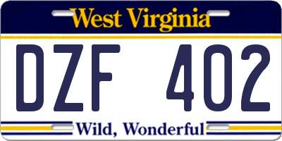 WV license plate DZF402
