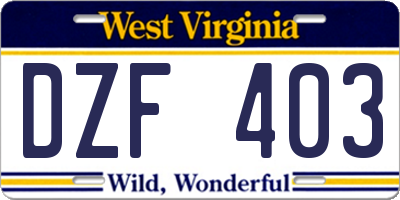WV license plate DZF403