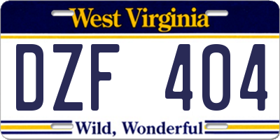 WV license plate DZF404