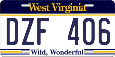WV license plate DZF406