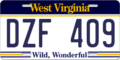 WV license plate DZF409