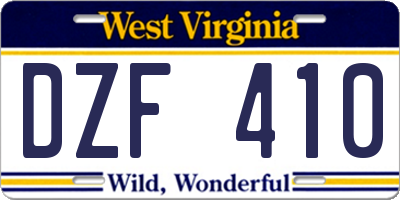 WV license plate DZF410