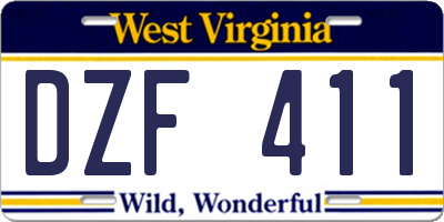 WV license plate DZF411