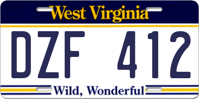 WV license plate DZF412