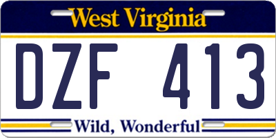 WV license plate DZF413