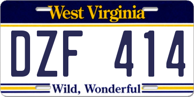 WV license plate DZF414