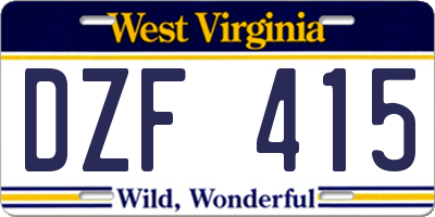 WV license plate DZF415
