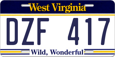 WV license plate DZF417
