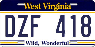 WV license plate DZF418