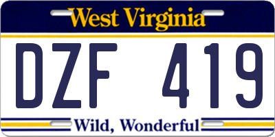 WV license plate DZF419