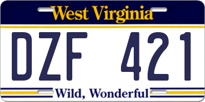 WV license plate DZF421