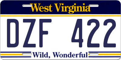 WV license plate DZF422