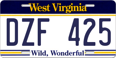 WV license plate DZF425