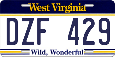 WV license plate DZF429