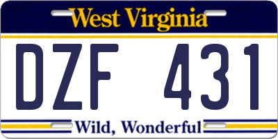 WV license plate DZF431