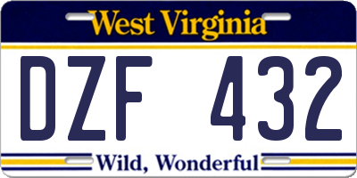 WV license plate DZF432