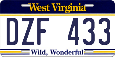 WV license plate DZF433