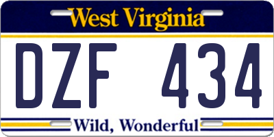 WV license plate DZF434